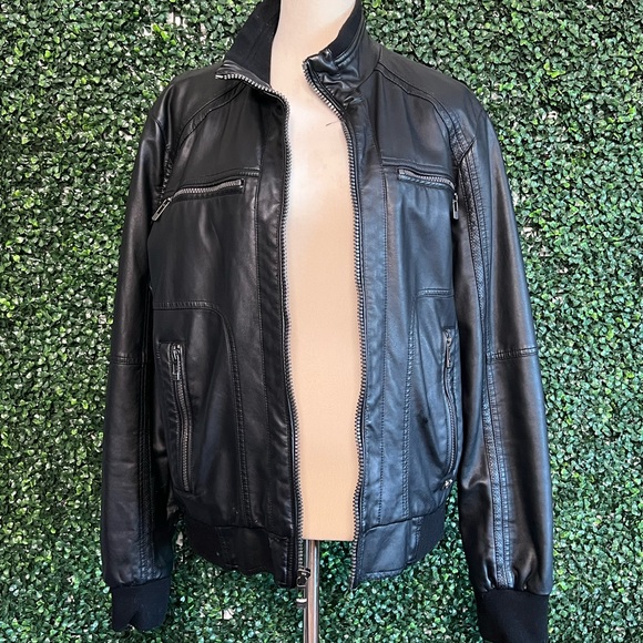 Calvin Klein Black Leather Jacket Size S/M - Picture 1 of 8
